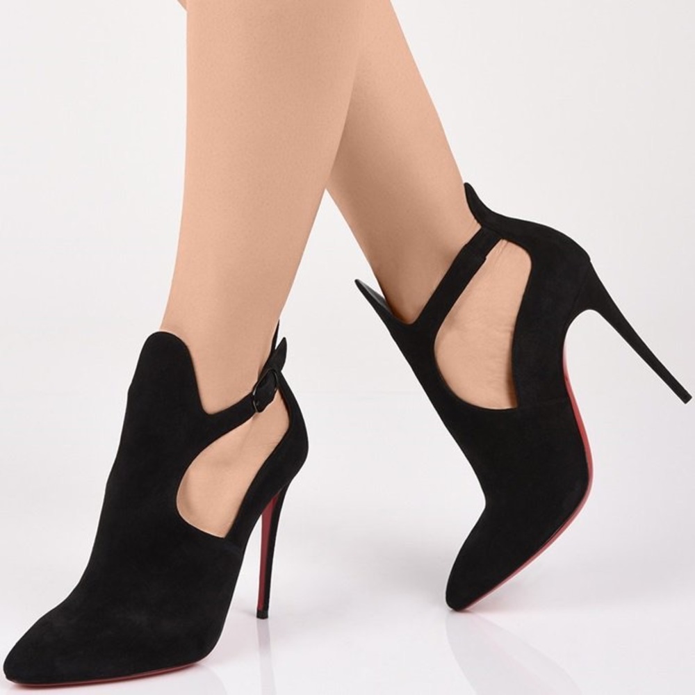 Christian Louboutin Canadada Black Suede Cutout Booties